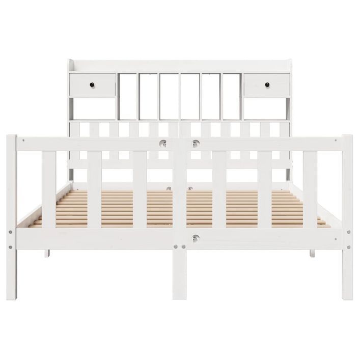 Lit bibliothèque sans matelas blanc 140x190 cm bois pin massif - Photo n°4