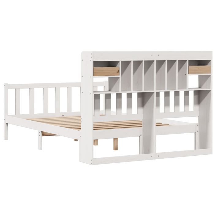 Lit bibliothèque sans matelas blanc 140x190 cm bois pin massif - Photo n°8