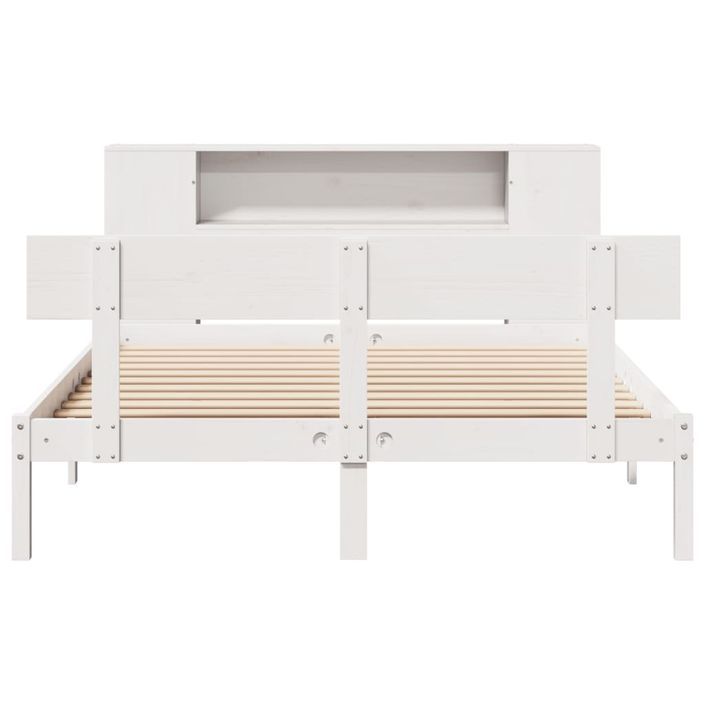 Lit bibliothèque sans matelas blanc 140x190 cm bois pin massif - Photo n°4