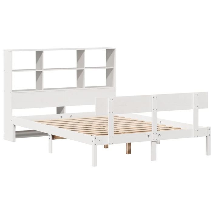 Lit bibliothèque sans matelas blanc 140x190 cm bois pin massif - Photo n°3