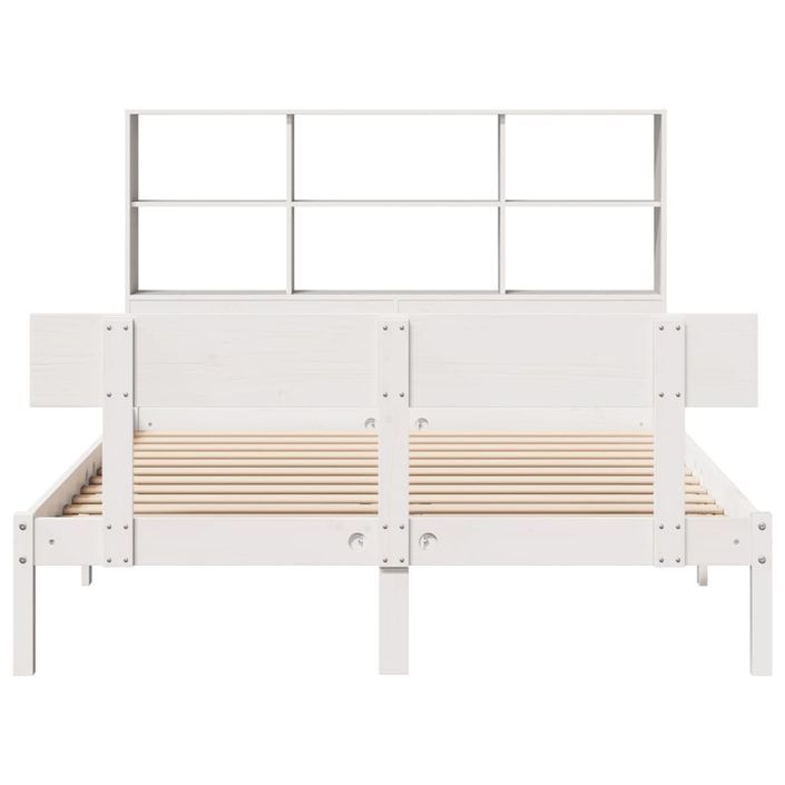 Lit bibliothèque sans matelas blanc 140x190 cm bois pin massif - Photo n°4