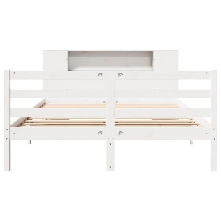 Lit bibliothèque sans matelas blanc 140x190 cm bois pin massif - Photo n°4