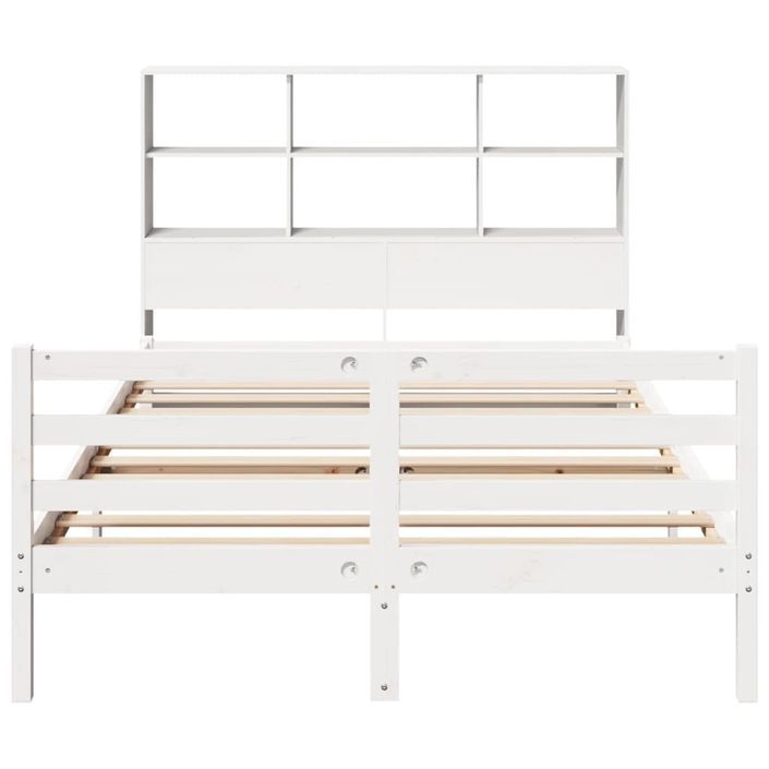 Lit bibliothèque sans matelas blanc 140x190 cm bois pin massif - Photo n°4