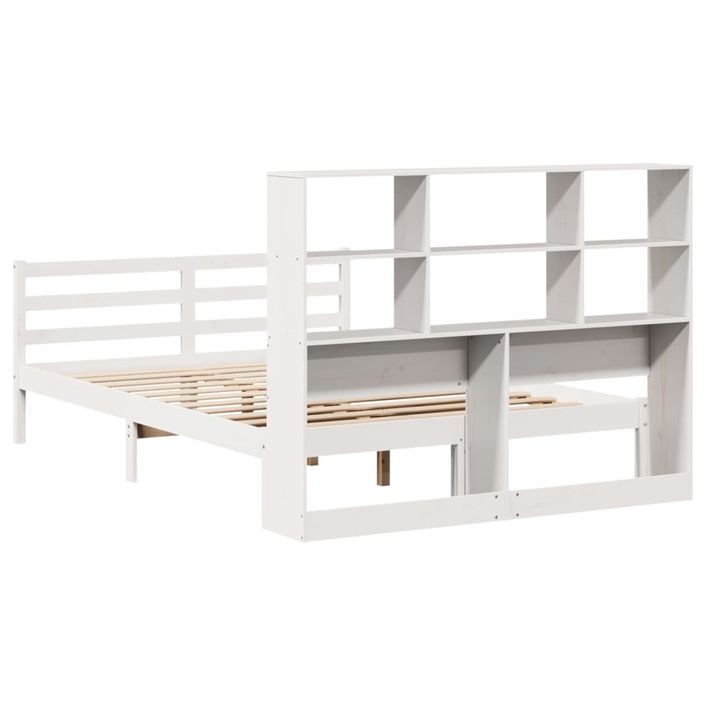 Lit bibliothèque sans matelas blanc 140x190 cm bois pin massif - Photo n°6