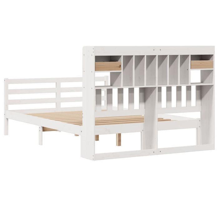 Lit bibliothèque sans matelas blanc 140x190 cm bois pin massif - Photo n°6