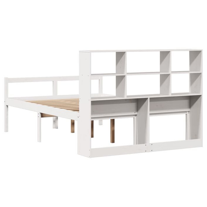 Lit bibliothèque sans matelas blanc 140x190 cm bois pin massif - Photo n°6