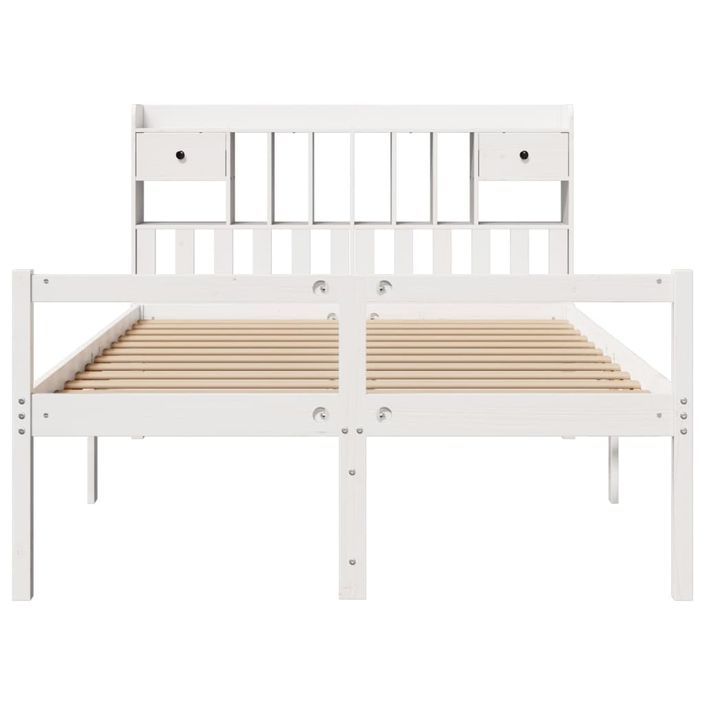 Lit bibliothèque sans matelas blanc 140x190 cm bois pin massif - Photo n°4