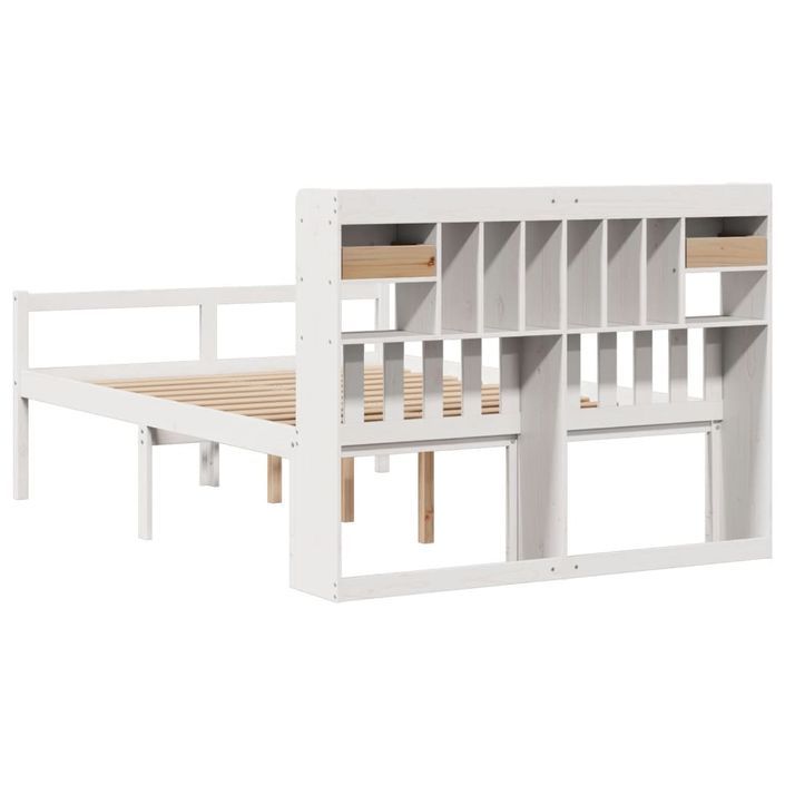 Lit bibliothèque sans matelas blanc 140x190 cm bois pin massif - Photo n°6