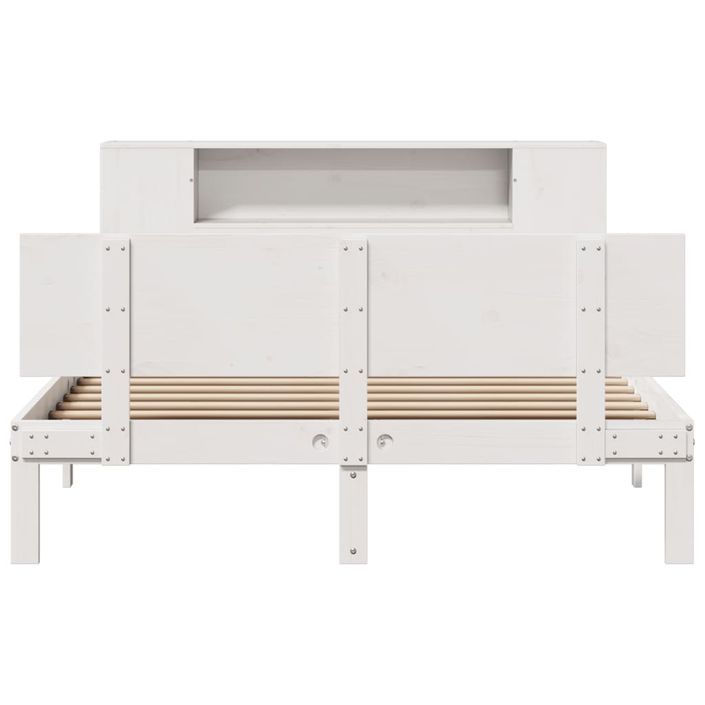 Lit bibliothèque sans matelas blanc 140x190 cm bois pin massif - Photo n°4