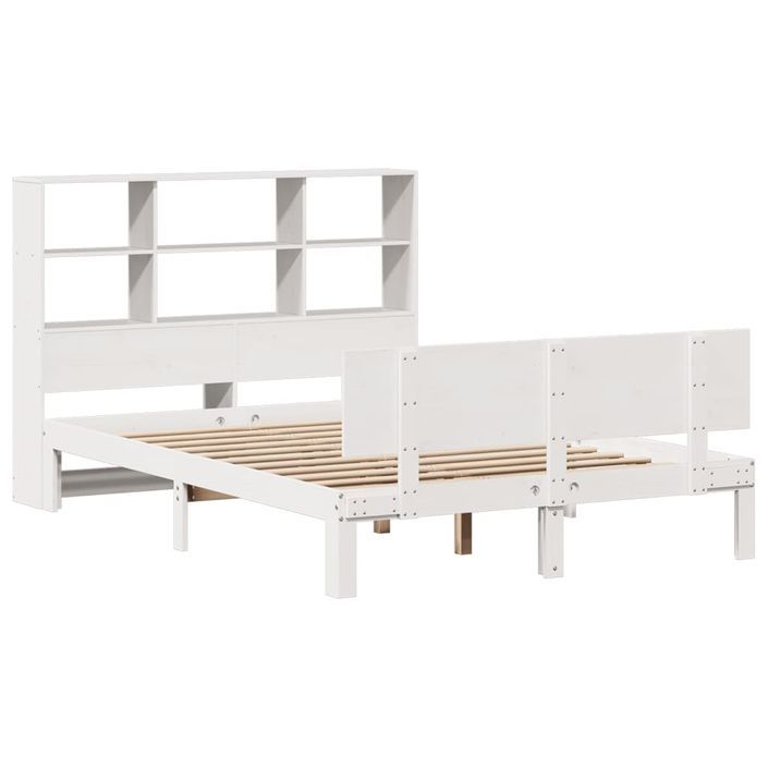 Lit bibliothèque sans matelas blanc 140x190 cm bois pin massif - Photo n°3