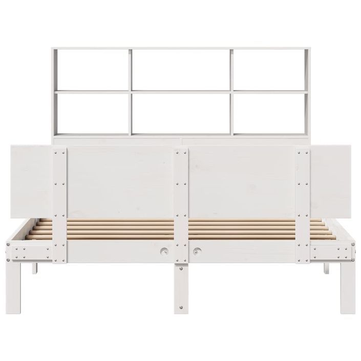 Lit bibliothèque sans matelas blanc 140x190 cm bois pin massif - Photo n°4