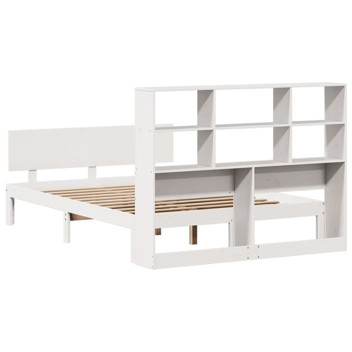 Lit bibliothèque sans matelas blanc 140x190 cm bois pin massif - Photo n°6