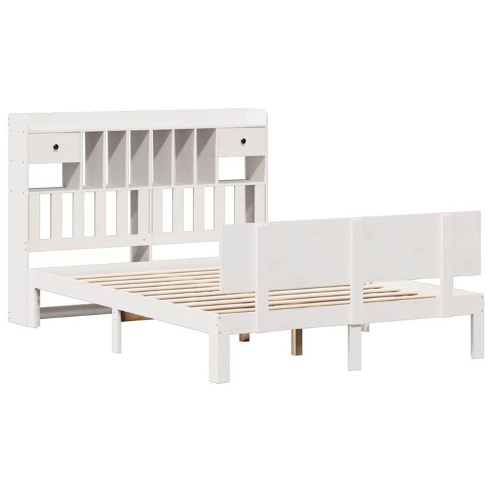 Lit bibliothèque sans matelas blanc 140x190 cm bois pin massif - Photo n°3