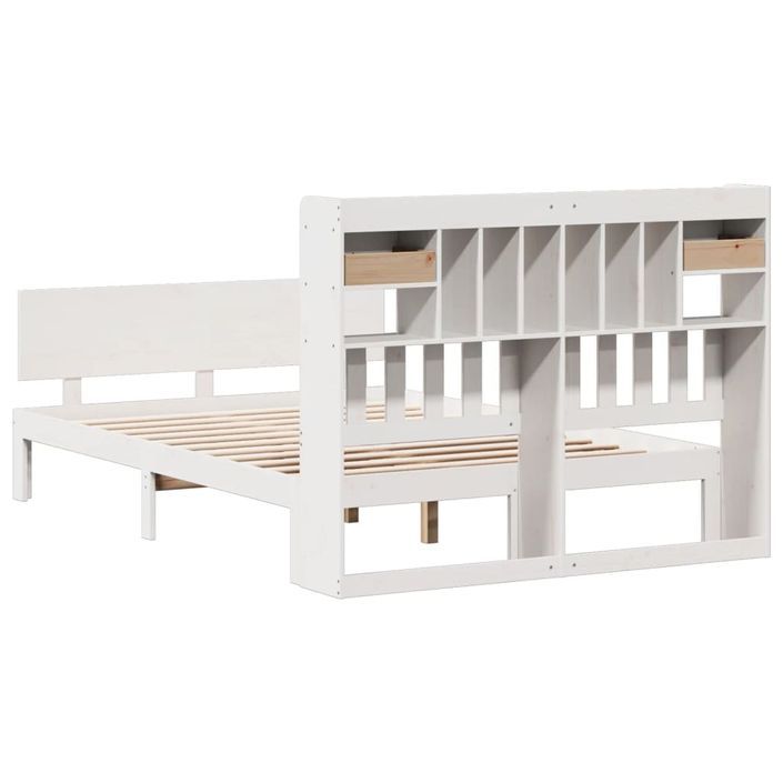 Lit bibliothèque sans matelas blanc 140x190 cm bois pin massif - Photo n°6