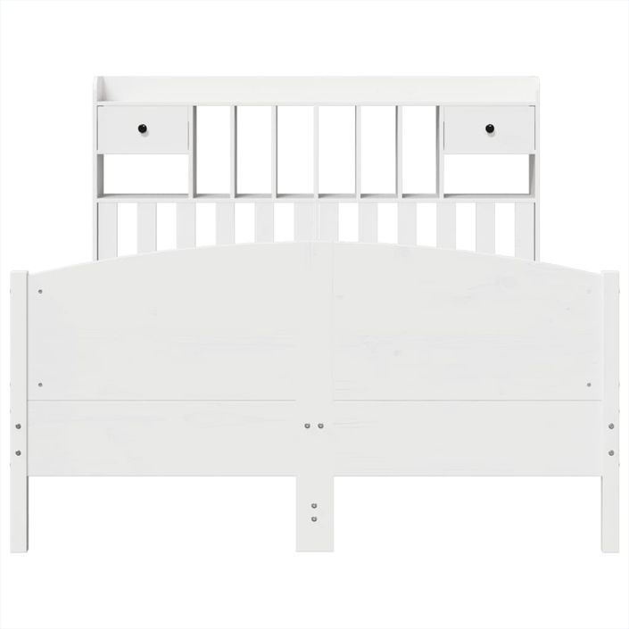 Lit bibliothèque sans matelas blanc 140x190 cm bois pin massif - Photo n°4