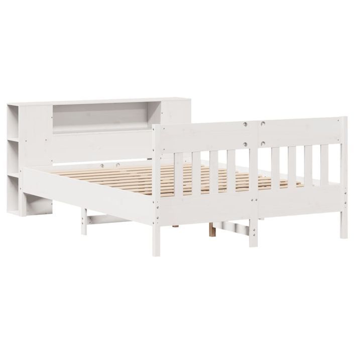 Lit bibliothèque sans matelas blanc 140x190 cm bois pin massif - Photo n°3