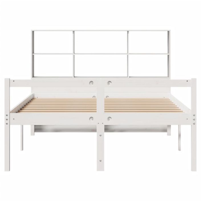 Lit bibliothèque sans matelas blanc 150x200 cm bois pin massif - Photo n°4