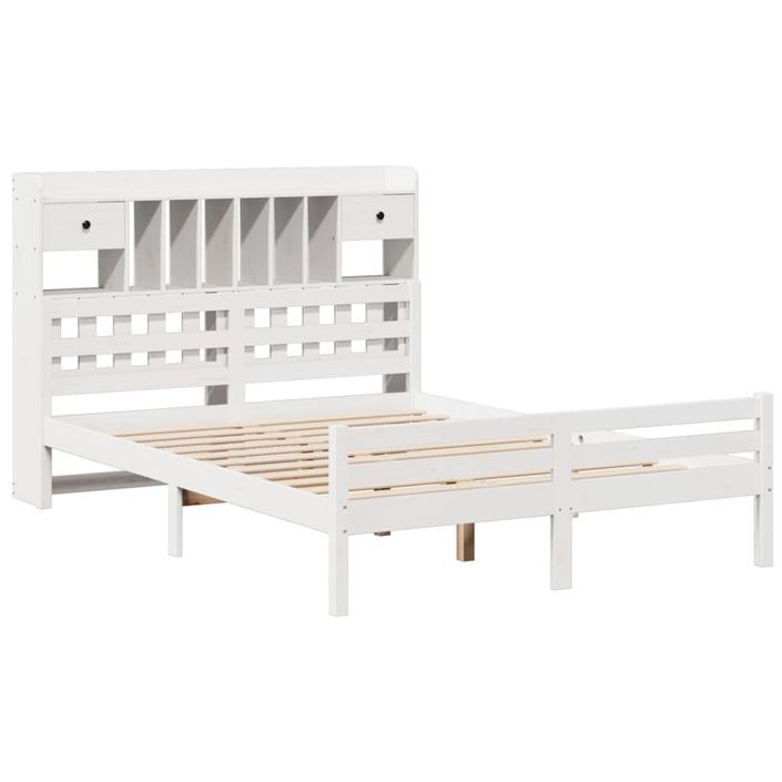 Lit bibliothèque sans matelas blanc 150x200 cm bois pin massif - Photo n°3