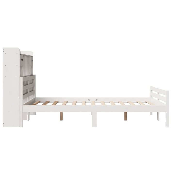 Lit bibliothèque sans matelas blanc 150x200 cm bois pin massif - Photo n°5