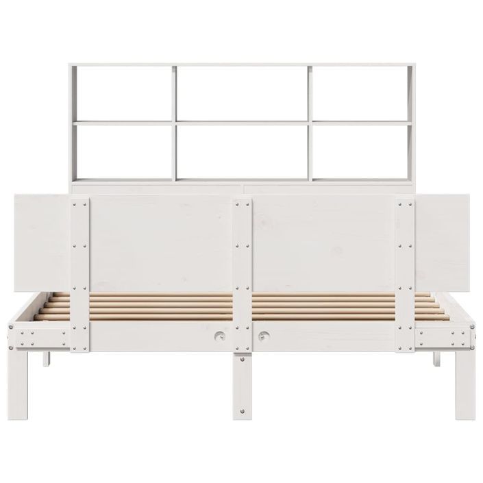 Lit bibliothèque sans matelas blanc 150x200 cm bois pin massif - Photo n°4