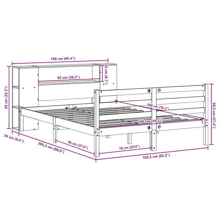 Lit bibliothèque sans matelas blanc 160x200 cm bois pin massif - Photo n°11