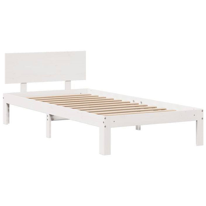 Lit bibliothèque sans matelas blanc 160x200 cm bois pin massif - Photo n°8