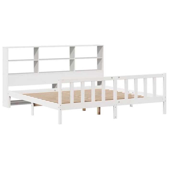 Lit bibliothèque sans matelas blanc 180x200 cm bois pin massif - Photo n°3