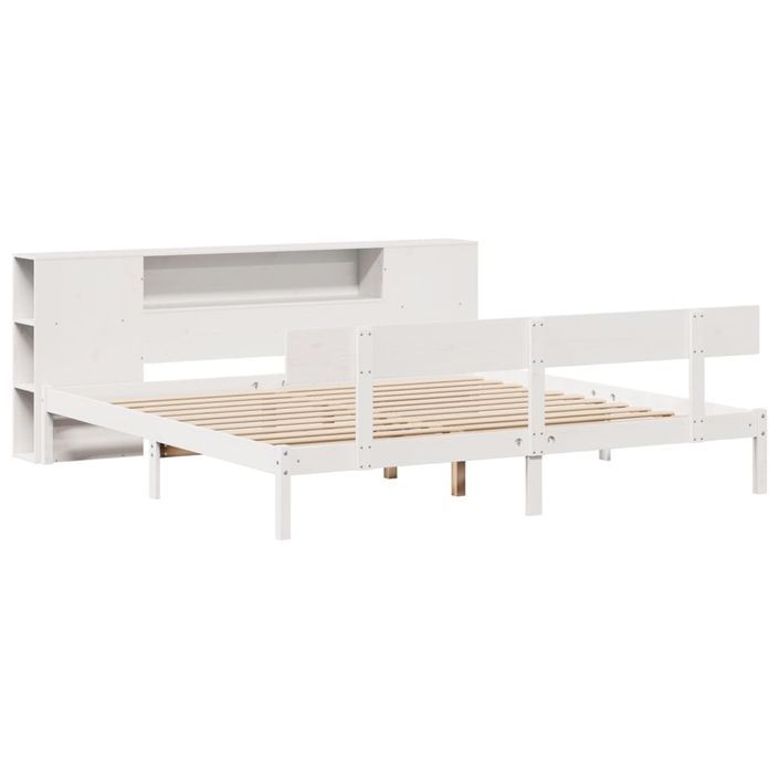 Lit bibliothèque sans matelas blanc 180x200 cm bois pin massif - Photo n°3