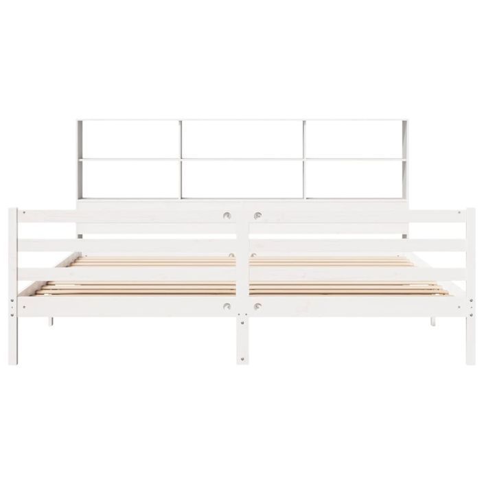 Lit bibliothèque sans matelas blanc 180x200 cm bois pin massif - Photo n°4