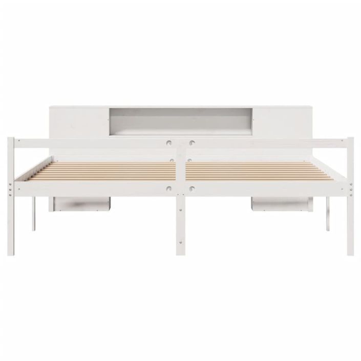 Lit bibliothèque sans matelas blanc 180x200 cm bois pin massif - Photo n°4