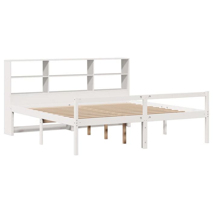 Lit bibliothèque sans matelas blanc 180x200 cm bois pin massif - Photo n°3