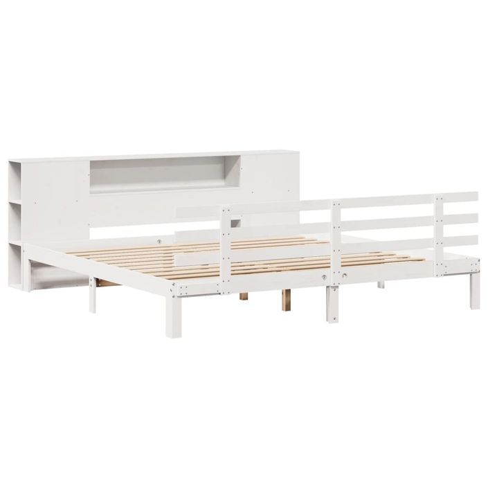 Lit bibliothèque sans matelas blanc 180x200 cm bois pin massif - Photo n°3