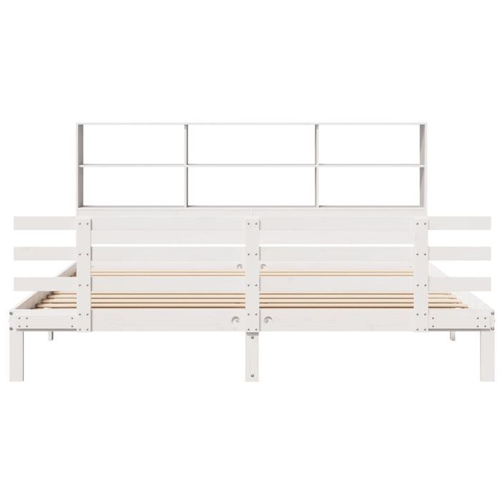 Lit bibliothèque sans matelas blanc 180x200 cm bois pin massif - Photo n°4