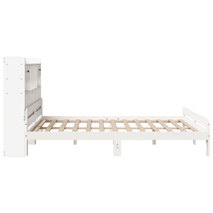 Lit bibliothèque sans matelas blanc 200x200 cm bois pin massif - Photo n°5