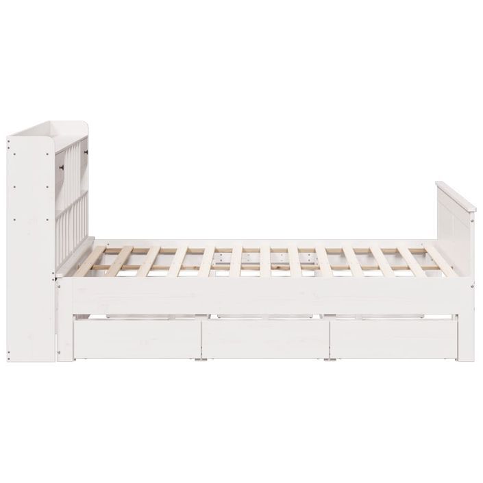 Lit bibliothèque sans matelas blanc 200x200 cm bois pin massif - Photo n°5