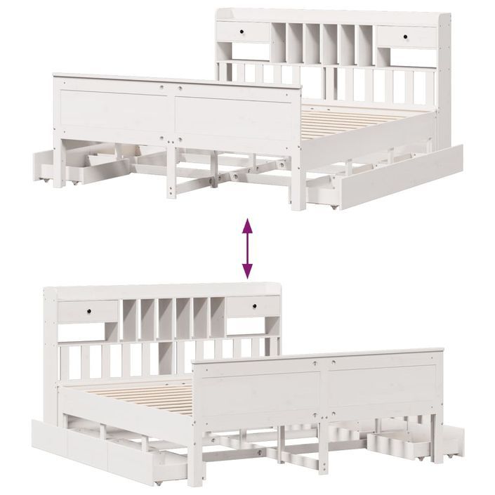 Lit bibliothèque sans matelas blanc 200x200 cm bois pin massif - Photo n°12