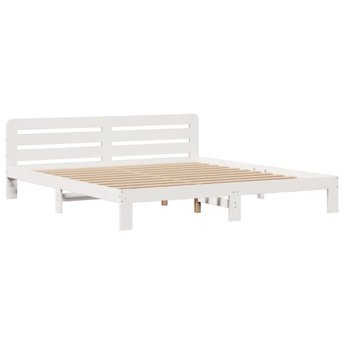 Lit bibliothèque sans matelas blanc 200x200 cm bois pin massif - Photo n°5