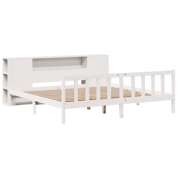 Lit bibliothèque sans matelas blanc 200x200 cm bois pin massif - Photo n°3