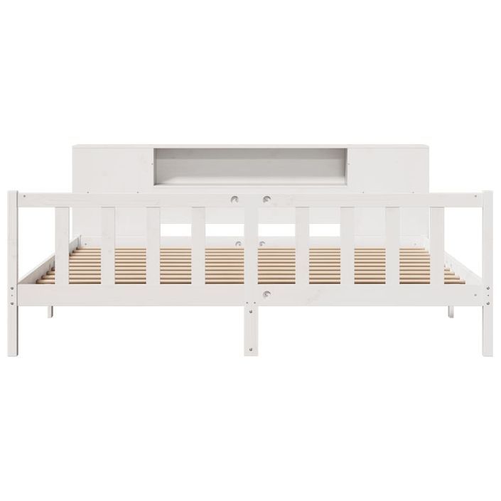 Lit bibliothèque sans matelas blanc 200x200 cm bois pin massif - Photo n°4