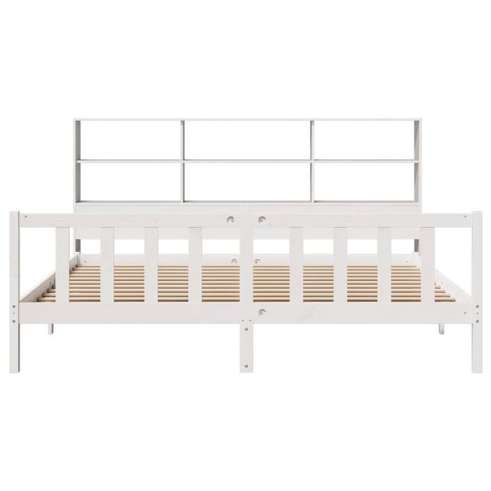 Lit bibliothèque sans matelas blanc 200x200 cm bois pin massif - Photo n°4