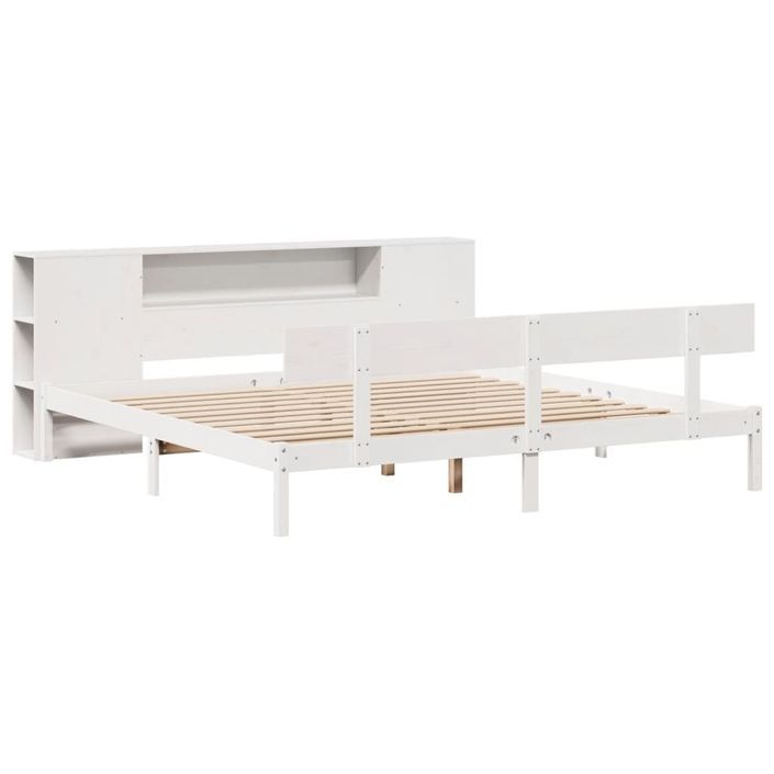 Lit bibliothèque sans matelas blanc 200x200 cm bois pin massif - Photo n°3