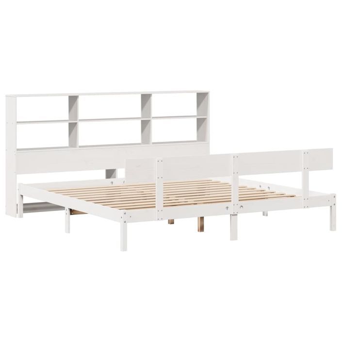 Lit bibliothèque sans matelas blanc 200x200 cm bois pin massif - Photo n°3