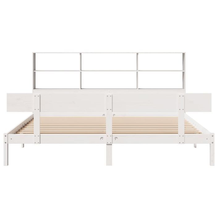 Lit bibliothèque sans matelas blanc 200x200 cm bois pin massif - Photo n°4