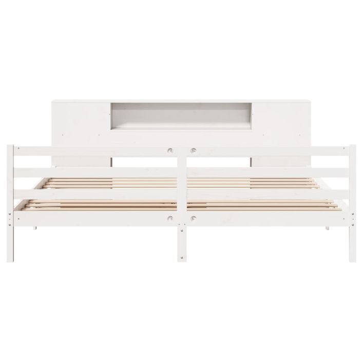 Lit bibliothèque sans matelas blanc 200x200 cm bois pin massif - Photo n°4