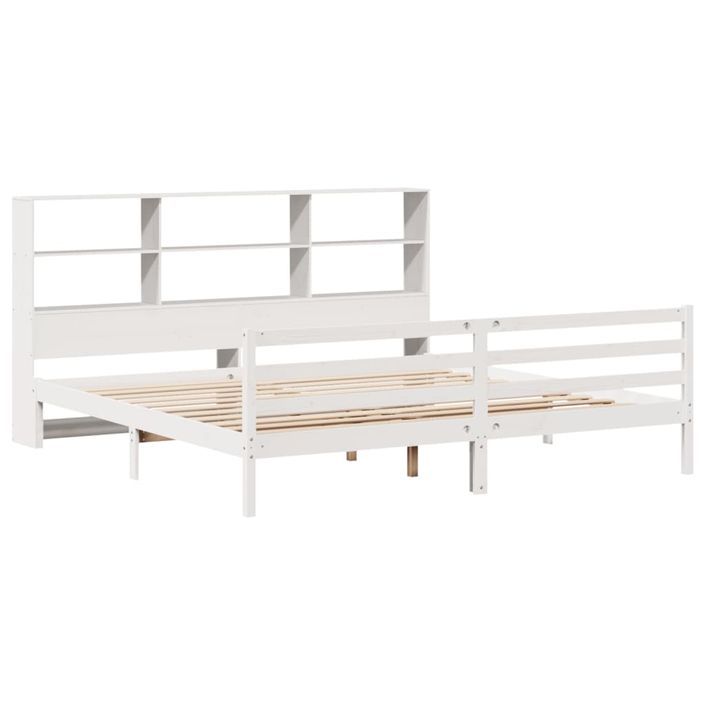 Lit bibliothèque sans matelas blanc 200x200 cm bois pin massif - Photo n°3