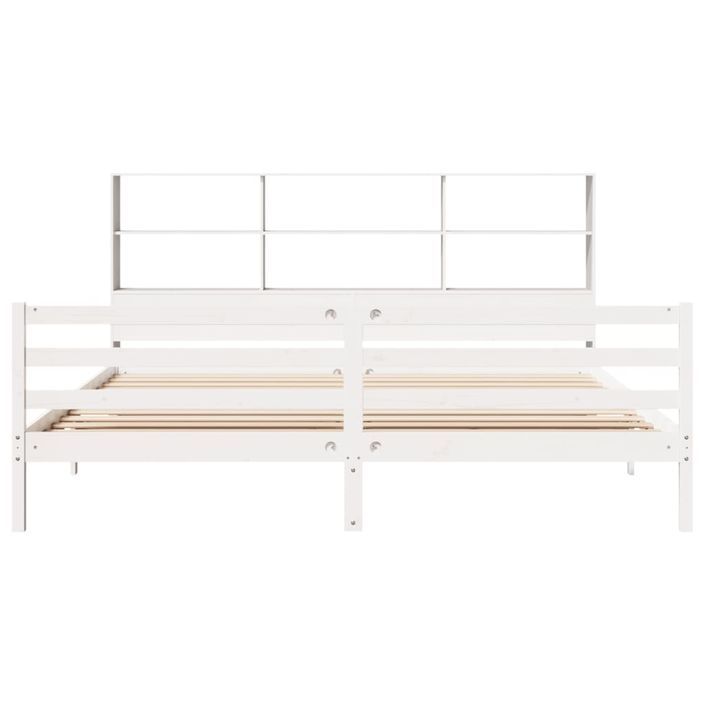 Lit bibliothèque sans matelas blanc 200x200 cm bois pin massif - Photo n°4