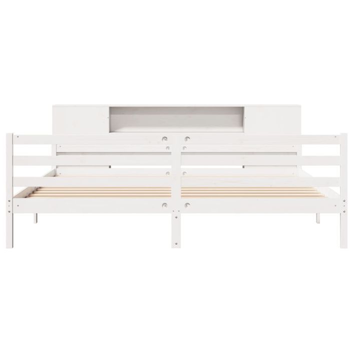 Lit bibliothèque sans matelas blanc 200x200 cm bois pin massif - Photo n°4