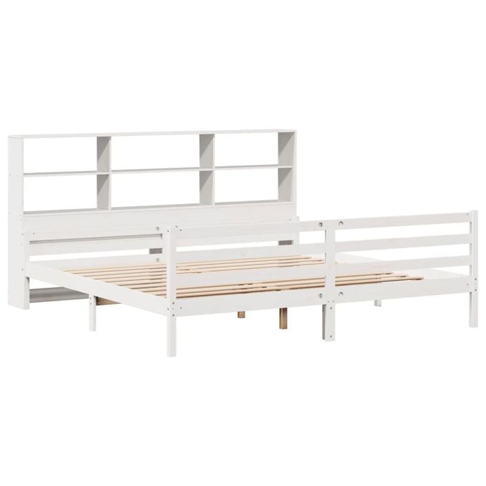 Lit bibliothèque sans matelas blanc 200x200 cm bois pin massif - Photo n°3