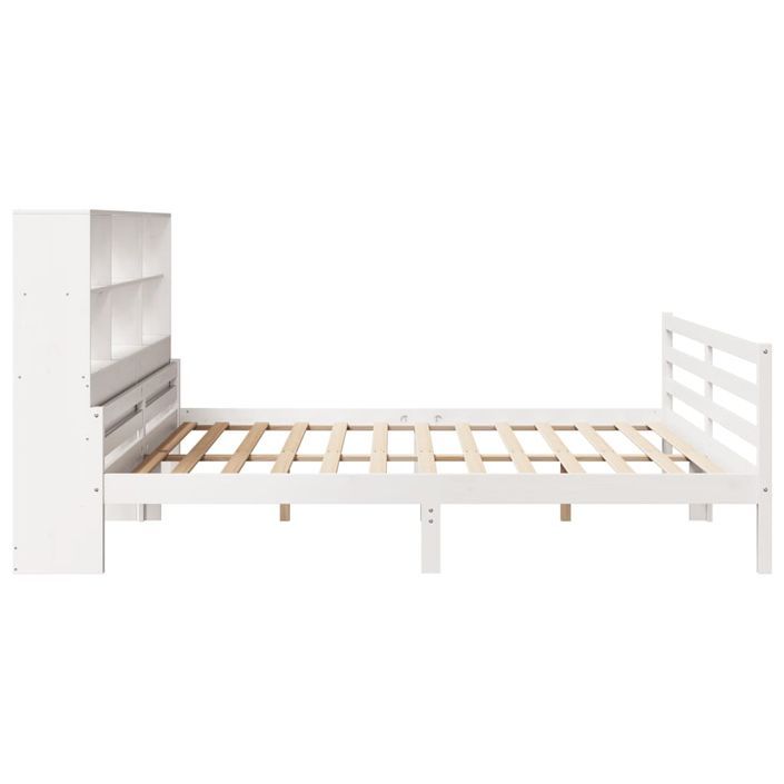 Lit bibliothèque sans matelas blanc 200x200 cm bois pin massif - Photo n°5