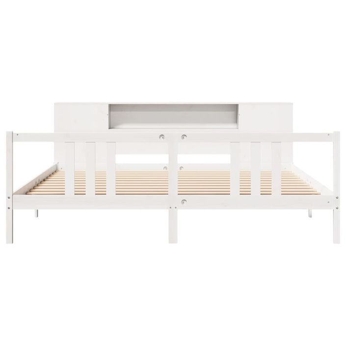 Lit bibliothèque sans matelas blanc 200x200 cm bois pin massif - Photo n°4